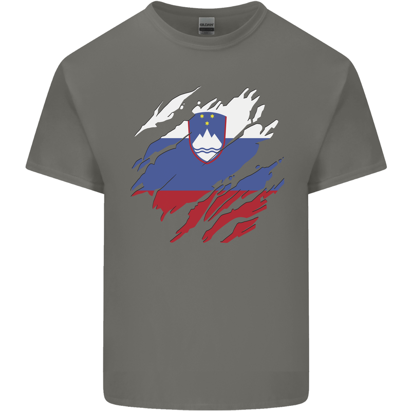 Torn Slovenia Flag Slovenian Day Football Kids T-Shirt Childrens Charcoal