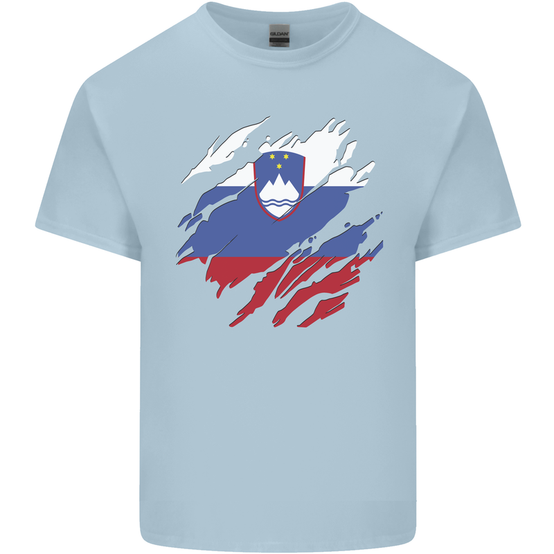 Torn Slovenia Flag Slovenian Day Football Kids T-Shirt Childrens Light Blue