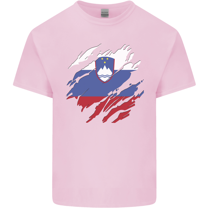 Torn Slovenia Flag Slovenian Day Football Kids T-Shirt Childrens Light Pink