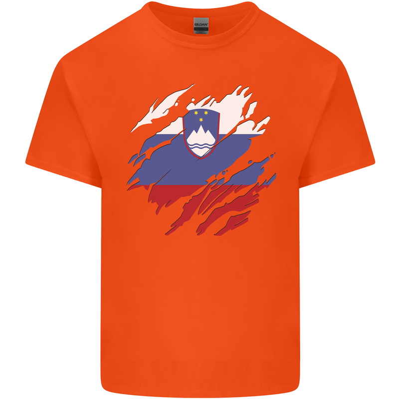 Torn Slovenia Flag Slovenian Day Football Kids T-Shirt Childrens Orange