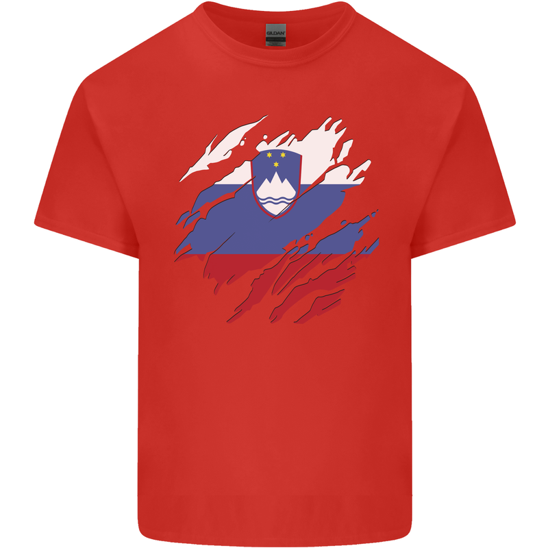 Torn Slovenia Flag Slovenian Day Football Kids T-Shirt Childrens Red
