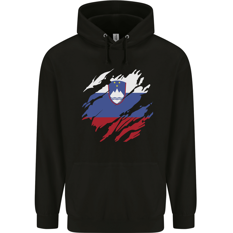 Torn Slovenia Flag Slovenian Day Football Mens 80% Cotton Hoodie Black