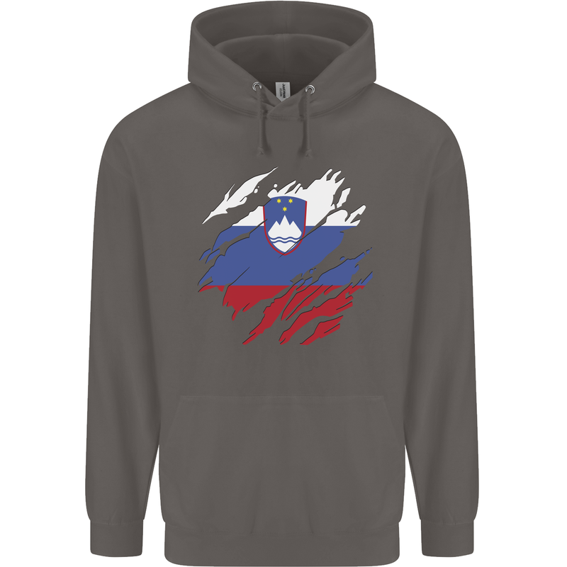 Torn Slovenia Flag Slovenian Day Football Mens 80% Cotton Hoodie Charcoal