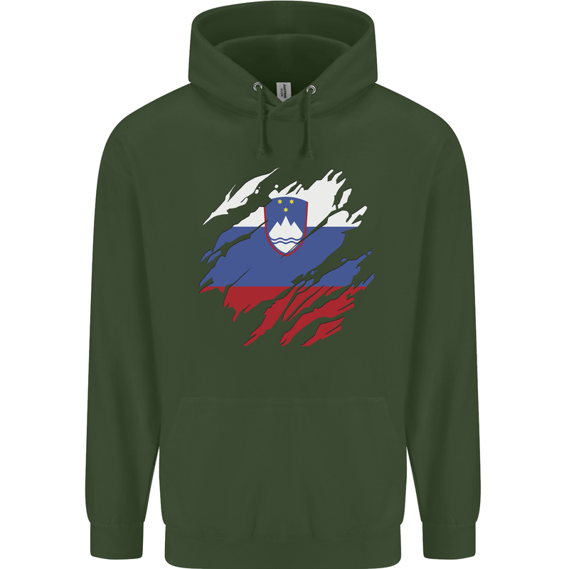 Torn Slovenia Flag Slovenian Day Football Mens 80% Cotton Hoodie Forest Green