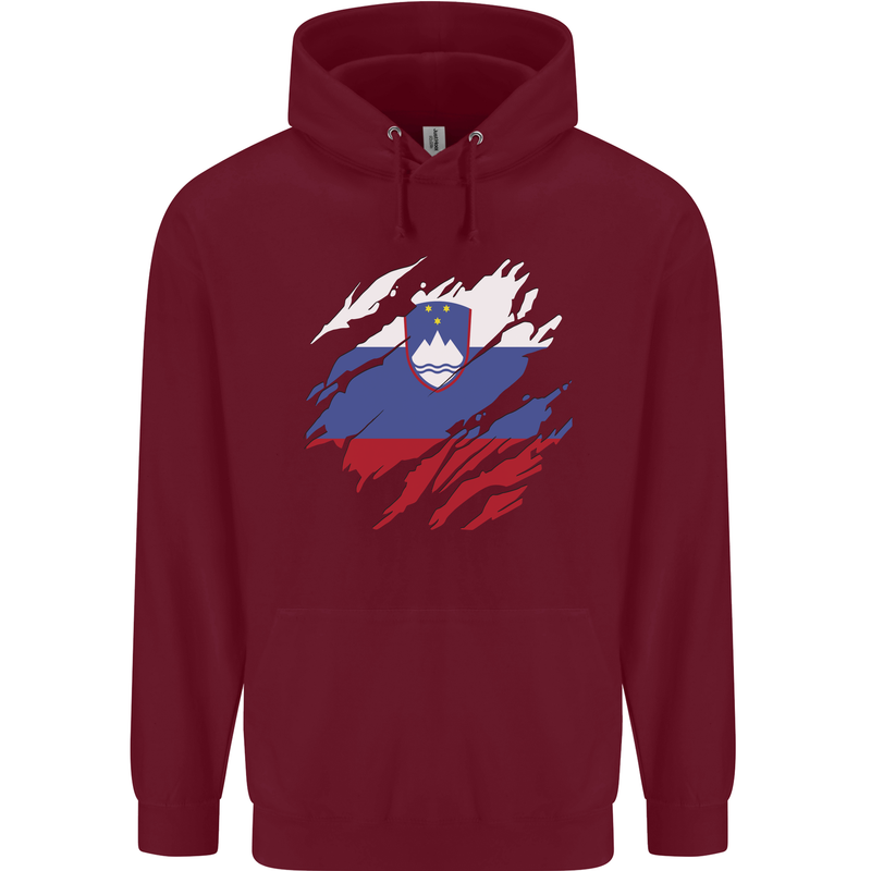 Torn Slovenia Flag Slovenian Day Football Mens 80% Cotton Hoodie Maroon