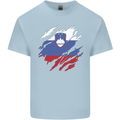 Torn Slovenia Flag Slovenian Day Football Mens Cotton T-Shirt Tee Top Light Blue