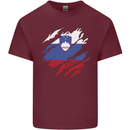 Torn Slovenia Flag Slovenian Day Football Mens Cotton T-Shirt Tee Top Maroon