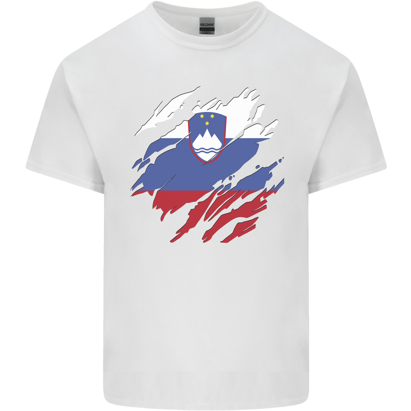 Torn Slovenia Flag Slovenian Day Football Mens Cotton T-Shirt Tee Top White