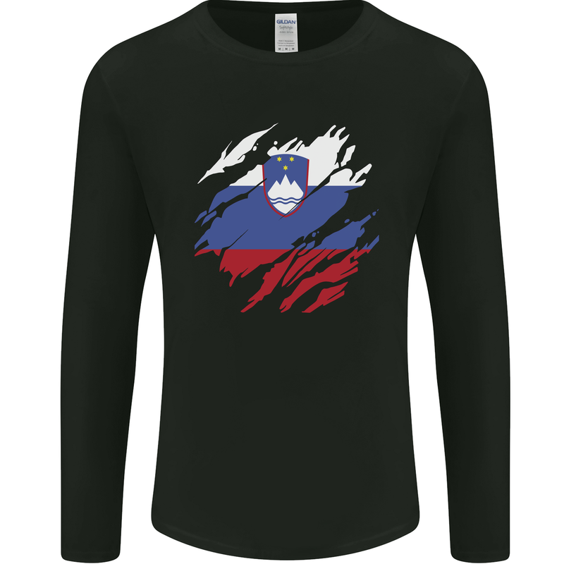 Torn Slovenia Flag Slovenian Day Football Mens Long Sleeve T-Shirt Black
