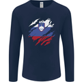 Torn Slovenia Flag Slovenian Day Football Mens Long Sleeve T-Shirt Navy Blue