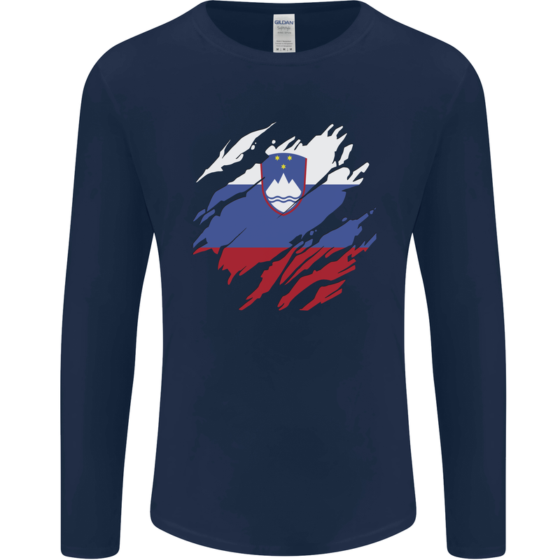 Torn Slovenia Flag Slovenian Day Football Mens Long Sleeve T-Shirt Navy Blue