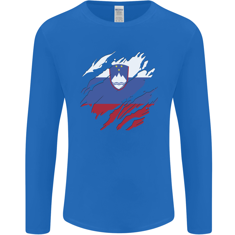 Torn Slovenia Flag Slovenian Day Football Mens Long Sleeve T-Shirt Royal Blue