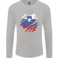 Torn Slovenia Flag Slovenian Day Football Mens Long Sleeve T-Shirt Sports Grey