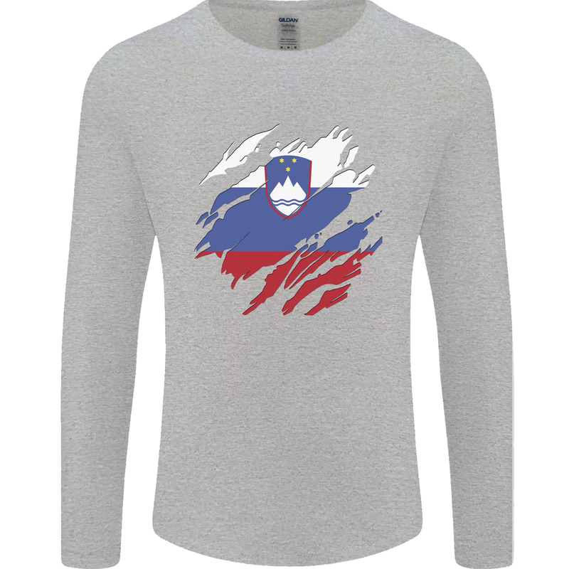 Torn Slovenia Flag Slovenian Day Football Mens Long Sleeve T-Shirt Sports Grey