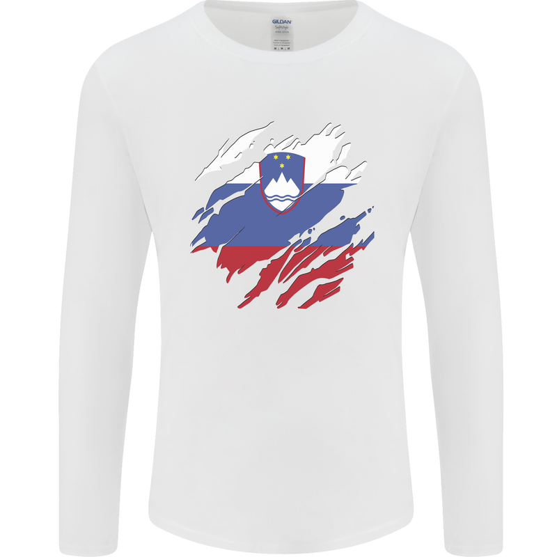 Torn Slovenia Flag Slovenian Day Football Mens Long Sleeve T-Shirt White