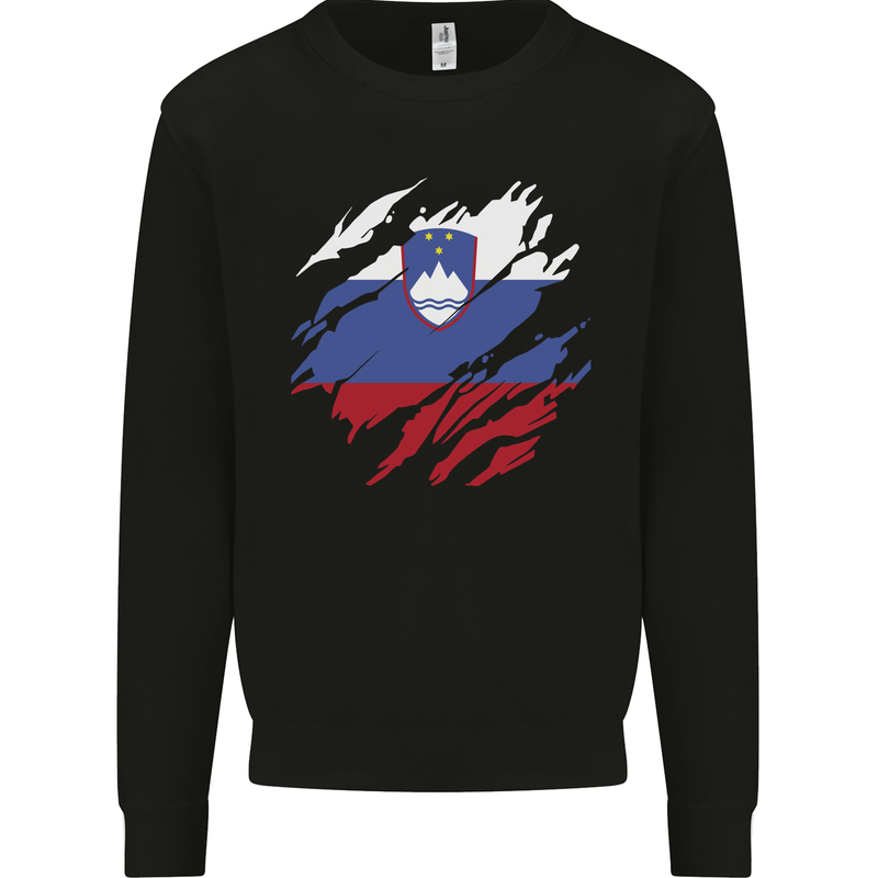 Torn Slovenia Flag Slovenian Day Football Mens Sweatshirt Jumper Black