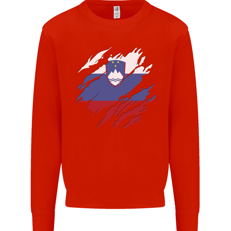 Torn Slovenia Flag Slovenian Day Football Mens Sweatshirt Jumper Bright Red