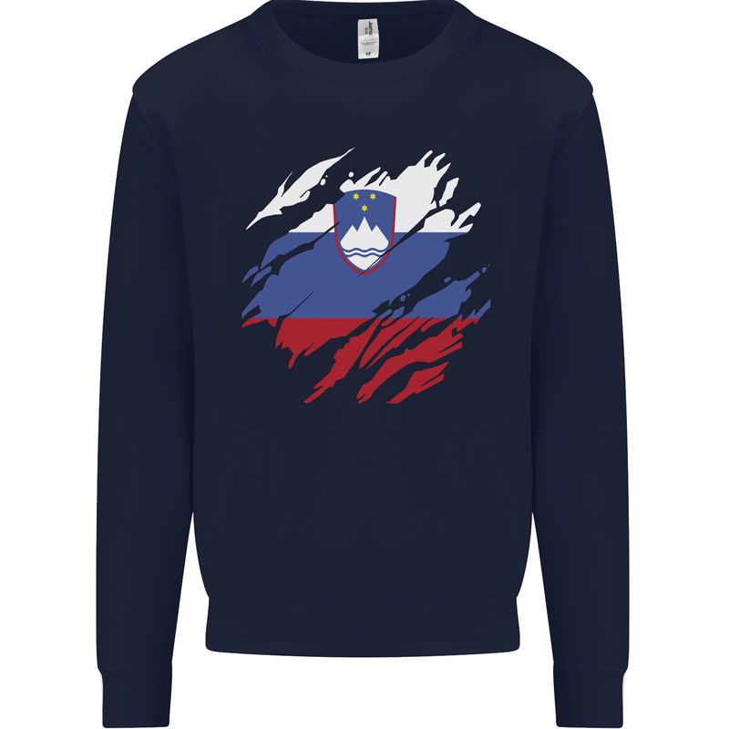 Torn Slovenia Flag Slovenian Day Football Mens Sweatshirt Jumper Navy Blue