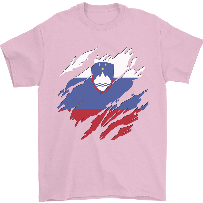 Torn Slovenia Flag Slovenian Day Football Mens T-Shirt 100% Cotton Light Pink