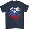 Torn Slovenia Flag Slovenian Day Football Mens T-Shirt 100% Cotton Navy Blue
