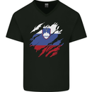 Torn Slovenia Flag Slovenian Day Football Mens V-Neck Cotton T-Shirt Black