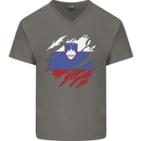 Torn Slovenia Flag Slovenian Day Football Mens V-Neck Cotton T-Shirt Charcoal