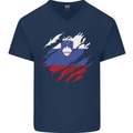 Torn Slovenia Flag Slovenian Day Football Mens V-Neck Cotton T-Shirt Navy Blue