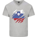Torn Slovenia Flag Slovenian Day Football Mens V-Neck Cotton T-Shirt Sports Grey