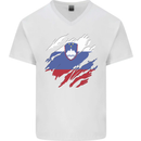 Torn Slovenia Flag Slovenian Day Football Mens V-Neck Cotton T-Shirt White