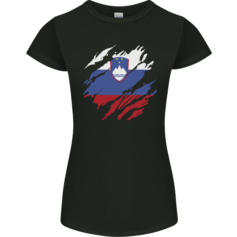 Torn Slovenia Flag Slovenian Day Football Womens Petite Cut T-Shirt Black