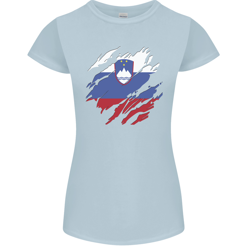 Torn Slovenia Flag Slovenian Day Football Womens Petite Cut T-Shirt Light Blue