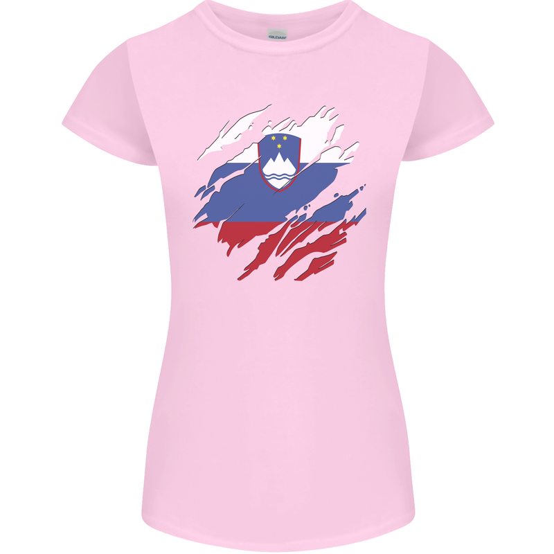 Torn Slovenia Flag Slovenian Day Football Womens Petite Cut T-Shirt Light Pink