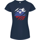 Torn Slovenia Flag Slovenian Day Football Womens Petite Cut T-Shirt Navy Blue