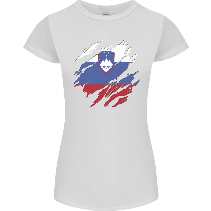 Torn Slovenia Flag Slovenian Day Football Womens Petite Cut T-Shirt White