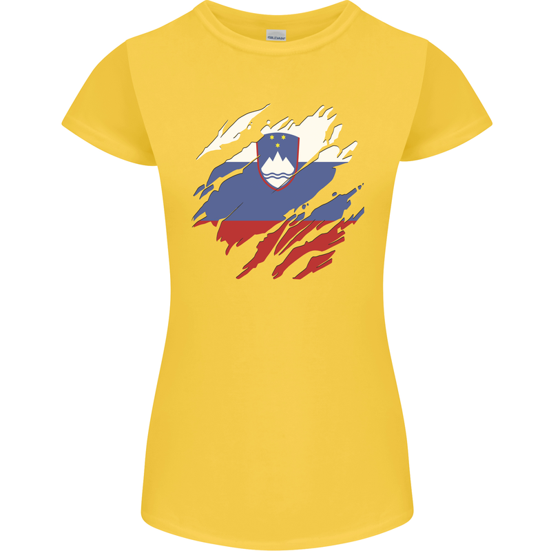 Torn Slovenia Flag Slovenian Day Football Womens Petite Cut T-Shirt Yellow