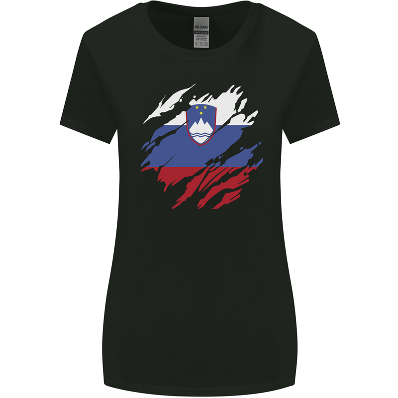 Torn Slovenia Flag Slovenian Day Football Womens Wider Cut T-Shirt Black