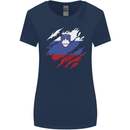 Torn Slovenia Flag Slovenian Day Football Womens Wider Cut T-Shirt Navy Blue