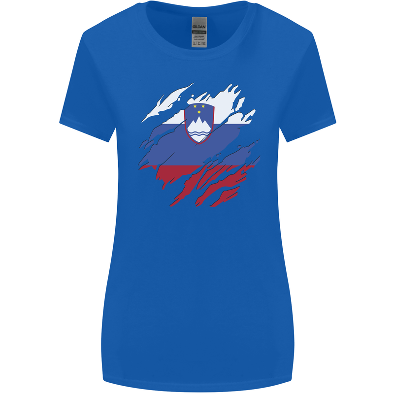 Torn Slovenia Flag Slovenian Day Football Womens Wider Cut T-Shirt Royal Blue