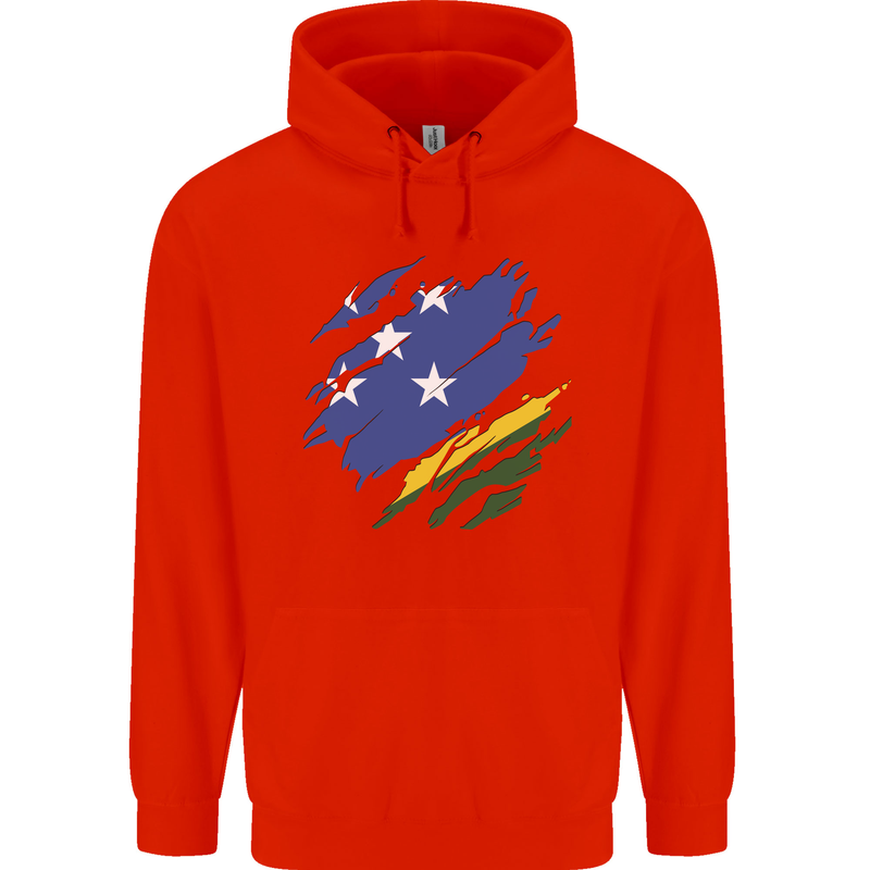 Torn Solomon Islands Flag Day Football Childrens Kids Hoodie Bright Red