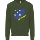 Torn Solomon Islands Flag Day Football Kids Sweatshirt Jumper Forest Green