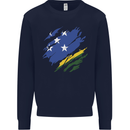 Torn Solomon Islands Flag Day Football Kids Sweatshirt Jumper Navy Blue