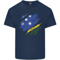 Torn Solomon Islands Flag Day Football Kids T-Shirt Childrens Navy Blue