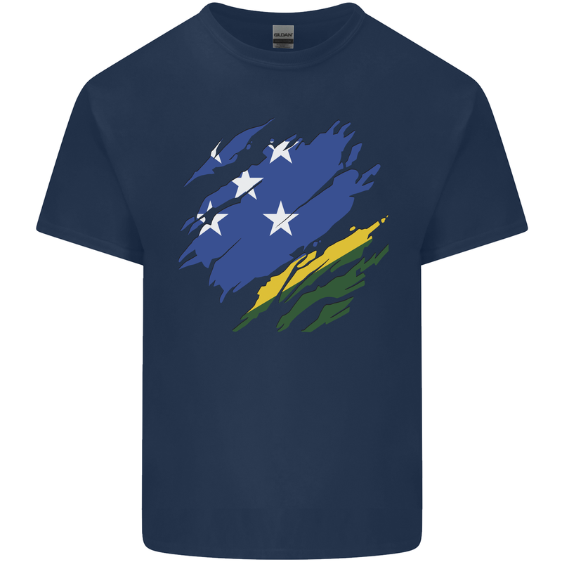 Torn Solomon Islands Flag Day Football Kids T-Shirt Childrens Navy Blue