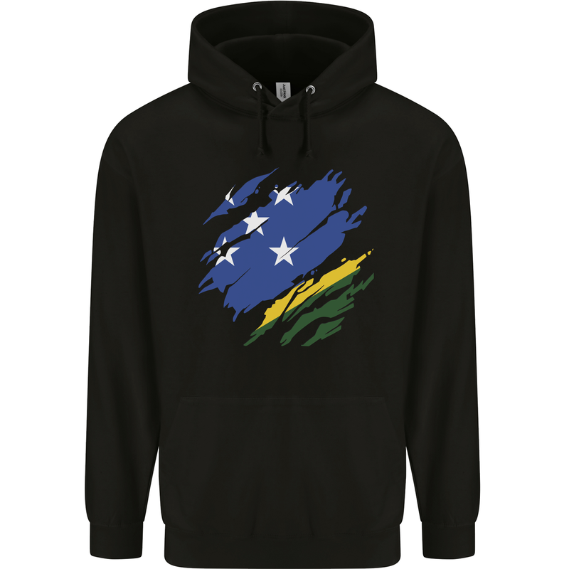 Torn Solomon Islands Flag Day Football Mens 80% Cotton Hoodie Black