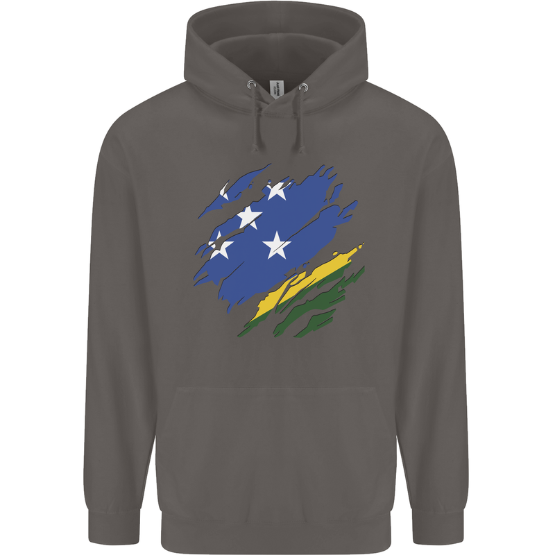 Torn Solomon Islands Flag Day Football Mens 80% Cotton Hoodie Charcoal