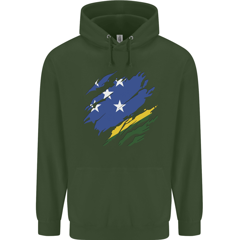 Torn Solomon Islands Flag Day Football Mens 80% Cotton Hoodie Forest Green