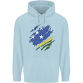 Torn Solomon Islands Flag Day Football Mens 80% Cotton Hoodie Light Blue