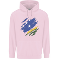 Torn Solomon Islands Flag Day Football Mens 80% Cotton Hoodie Light Pink