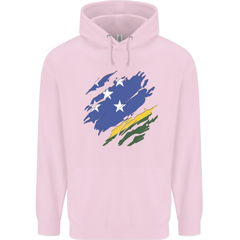 Torn Solomon Islands Flag Day Football Mens 80% Cotton Hoodie Light Pink
