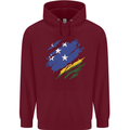 Torn Solomon Islands Flag Day Football Mens 80% Cotton Hoodie Maroon